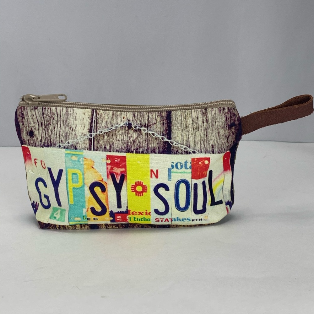 Gypsy Soul Zip Pouch Repurposed Canvas - Picture 1 of 5